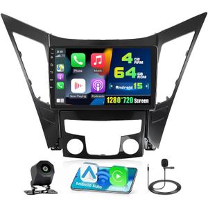 4+64G Radio for Hyundai Sonata 2010-2015, 9'' IPS Touchscreen Stereo Android 15 Wireless Apple Carplay Android Auto 32EQ 5G WiFi 1080P Bluetooth +Free AHD Backup Camera