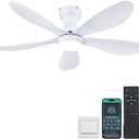 44 Inch Modern Flush Mount Ceiling Fan with Lights, Remote/APP Control, Low Profile, 5 Reversible Curved Blades, LED Lights 3 CCT Dimmable, 6 Speeds, White