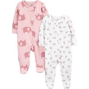 Simple Joys by Carter's Baby Girls' 2-Pack 2-Way Zip Textured Sleep and Play, Plum/Floral, 6-9 Months