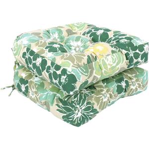 Outdoor Chair Cushions, Outdoor Cushions 19x19 inch, Patio Chair Cushions Seat Pads, Indoor Full-Length Ties for Non-Slip Support, Plump Filling, Premium Thick Fiber, Set of 2, Green Flowers