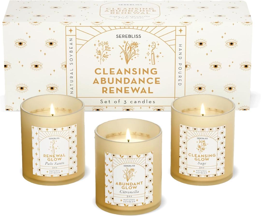 Candle Set - 3 Pack Soy Wax Aromatherapy Scented Candles for Energy Cleansing, Manifestation, Palo Santo, Sage, Citronella, Long Lasting, Gift for Women, for her, Smudge Kit