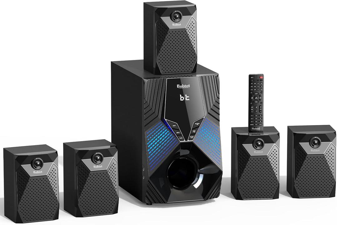 1000W Surround System 5 Wired Satellite Audio Speakers 8 inch Subwoofer 5.1/2.1 Channel Home Theater Deep Bass Support ARC Optical Bluetooth Karaoke Input