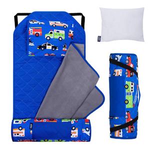 Wildkin Modern Nap Mat with Pillow and Blanket for Boys - Heroes Removable pillow, 49.5 x 20 in. mat plus 40 x 31 in. blanket, can attach to a cot, machine washable mat, preschool ready