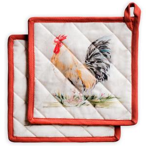 Maison d' Hermine Pot Holders 100% Cotton Heat Resistant Potholders 8" x 8" Hot Pads with Loop BBQ Cooking Baking Hotel Farmhouse Kitchen Handling Hot Pans Spring Summer (Pack of 2, Campagne)