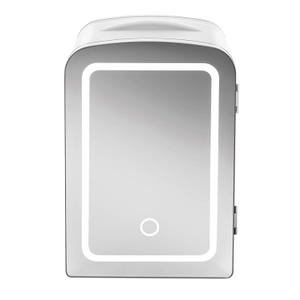 Chefman Portable Mirrored Beauty Fridge With LED Lighting 4 Liter Mini Refrigerator, Skin Care, Makeup Storage, w/Mirror & Light, Chill Serums And Face Masks, For Desktop Or Travel, Cool & Heat