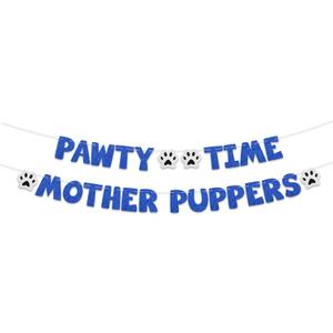 BEISHIDA Glitter Blue Pawty Time Mother Puppers Banner - NO DIY - The Pet Birthday Banner - Puppy Birthday DecorationsCute Cat/Dog Bday Party SuppliesPaw Party Bunting SignPuppy Dog Pennant Dcor
