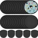 BENECREAT 30 Pcs 9.8inch Black Foldable Flying Disc Fan with Bag, Nylon Sublimation Fans, Black Edge Folding Fan for Beach Parties, Picnics and Family Activities