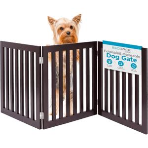 INTERNET'S BEST Dog Gate Indoor Freestanding Pet Barrier, Folding Wood Dog Fence, Extra Wide Doorway Puppy Gate, Indoor Animal Privacy Panel, Wooden Cat Fence - 3 Panel - 24", Espresso