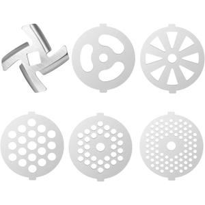 6 Piece Stainless Steel Meat Grinder Plate Discs Blades for Mixer and Chopper AttachmentApplicable 7-word outletsCenter Hole 7mm