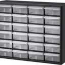 Akro-Mils 24-Drawer Plastic Drawer Storage Cabinet for Garage Organization, Bead Organizer, Building Bricks Storage, Teacher Toolbox, Makeup Organizer, 20-Inch W x 6-Inch D x 16-Inch H, 10724 Black