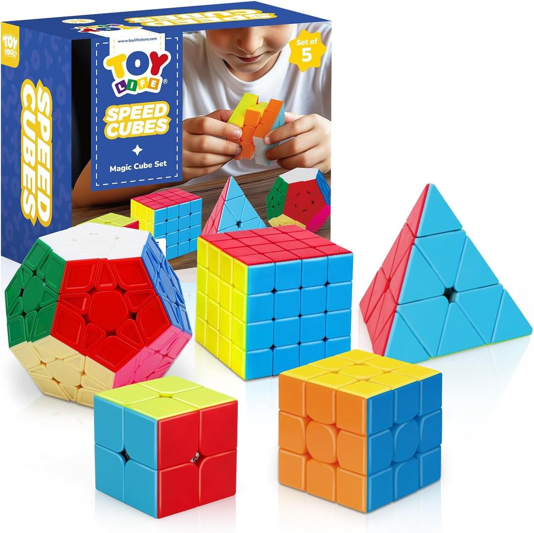 STEAM Life Speed Cube Set, Speed Cube Set of 2x2 3x3 4x4 Megaminx and Pyramid Cube Smoothly Stickerless Magic Cubes Collection for Kids & Adults