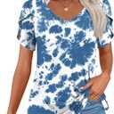 CATHY 2026 Womens Tops Summer Short Sleeve V Neck Tunic T-Shirts Blouse S-4XL (3X-Large, Blue Tie-dye)
