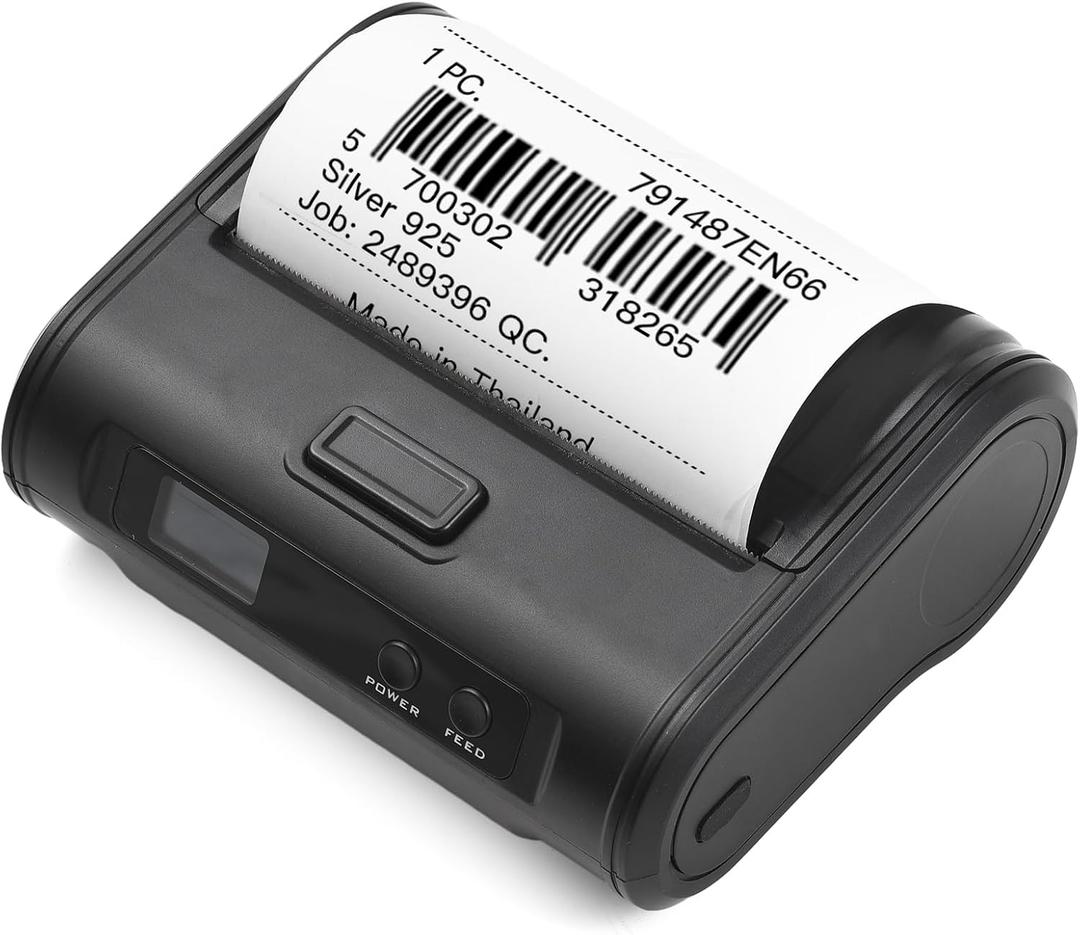Walfront Thermal Receipt Printer 4in Wireless BT USB Connection POS Printer for Retail Market Delivery Tickets Fast Printing 203dpi Resolution