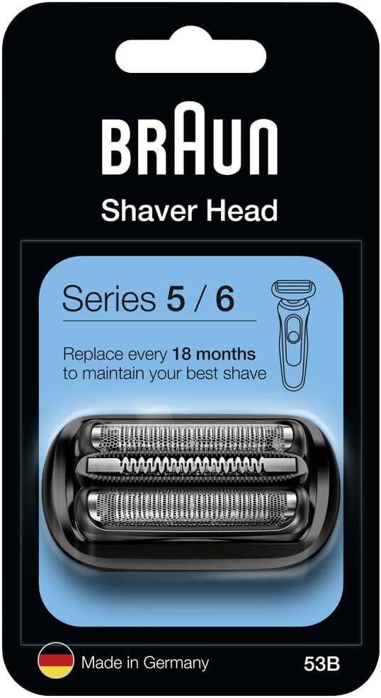 Braun Series 5 Electric Shaver Replacement Head, Easily Attach Compatible Head for New Generation Series 5/6 Shavers, 53B, Black