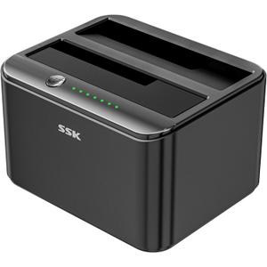 SSK Aluminum Hard Drive Docking Station, USB 3.0 to SATA Dual Bay External HDD Dock Caddy Reader for 2.5 & 3.5 inch SATA HDD SSD, with UASP Offline Cloner/Duplicator Function (2x20TB Supports) Black