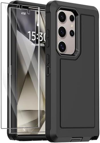 Annymall for Samsung Galaxy S24 Ultra Case with 2 Screen Protector, Heavy Duty Shockproof Drop Protection Dust Proof Military Grade Multi-Layer Rugged Bumpers Protective Phone Cover (Black)