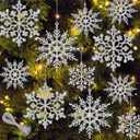 36Pcs Silver Glitter Snowflake Decorations Christmas Ornaments, Hanging Plastic Snow Flakes Ornaments with Silver Rope for Christmas Tree Decorations, Winter Wonderland Party Supplies