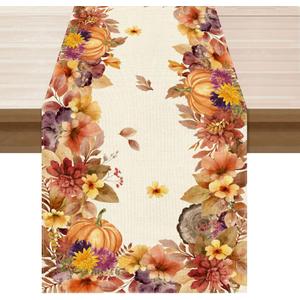 XCHI Fall Color Wild Flowers Watercolor Table Runner Table Decoration for Kitchen Dining Dinner Autumn Home Decor 13x36 Inch