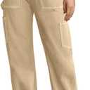 Cargo Pants Women High Waisted Wide Leg Casual Pants Baggy Stretchy Trousers Y2K Streetwear with 6 Pockets (Medium, Light Khaki)