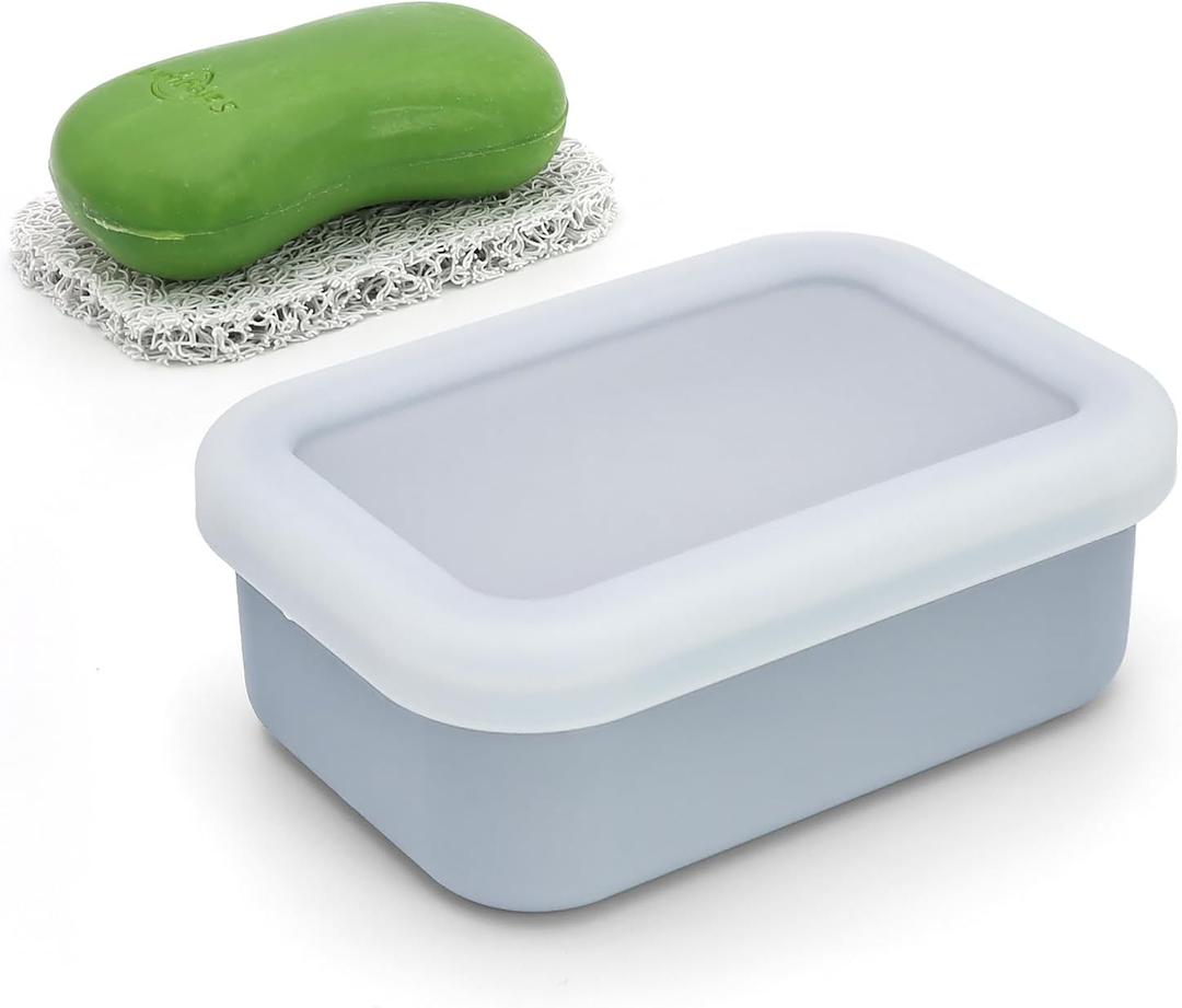 OZNER Leak Proof Travel Soap Container (Gray) - Silicone Soap Case with Drainage Pad, Compact Shatterproof Dish for Travel, Camping, Gym, Dorm, Bathroom Organizer