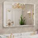 LOAAO 48x32 Inch White Metal Framed Bathroom Mirror for Wall, White Bathroom Vanity Mirror Farmhouse, Large Rounded Rectangle Mirror, Anti-Rust, Tempered Glass, Hangs Horizontally or Vertically