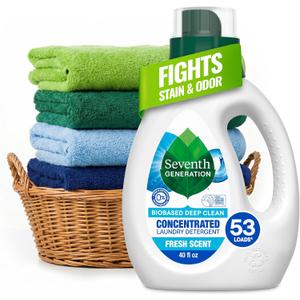 Seventh Generation Laundry Detergent, 40 oz (53 loads), Fresh Scent, Fights Stains & Odor, Concentrated Formula, Scent Made From 100% Essential Oils & Botanical Ingredients