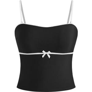 ZAFUL Tankini Tops for Women Strapless Bow Swimsuit Tummy Control Bathing Suit Tops Only No Bottom(Black, S)