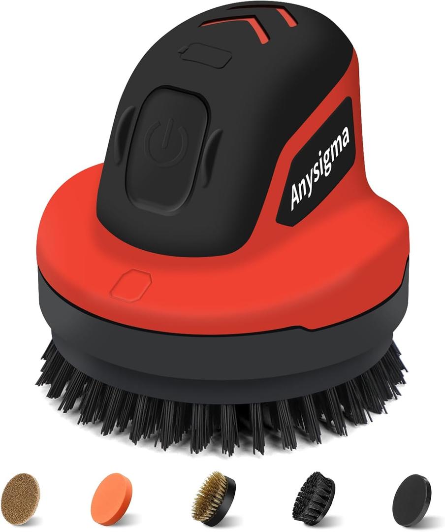 Electric Grill Brush- Waterproof Cordless Rotary Cleaning Brush with 4 Heads for Outdorr Grill, Car, Bathroom
(Red)