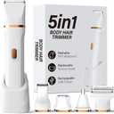 KINGTEE 5-in-1 Electric Bikini Trimmer for Women IPX7 Waterproof Shaver, Cordless Body & Facial Razors for Women, Ceramic Blades, USB-C Rechargeable, Painless Hair Removal Kit (White)