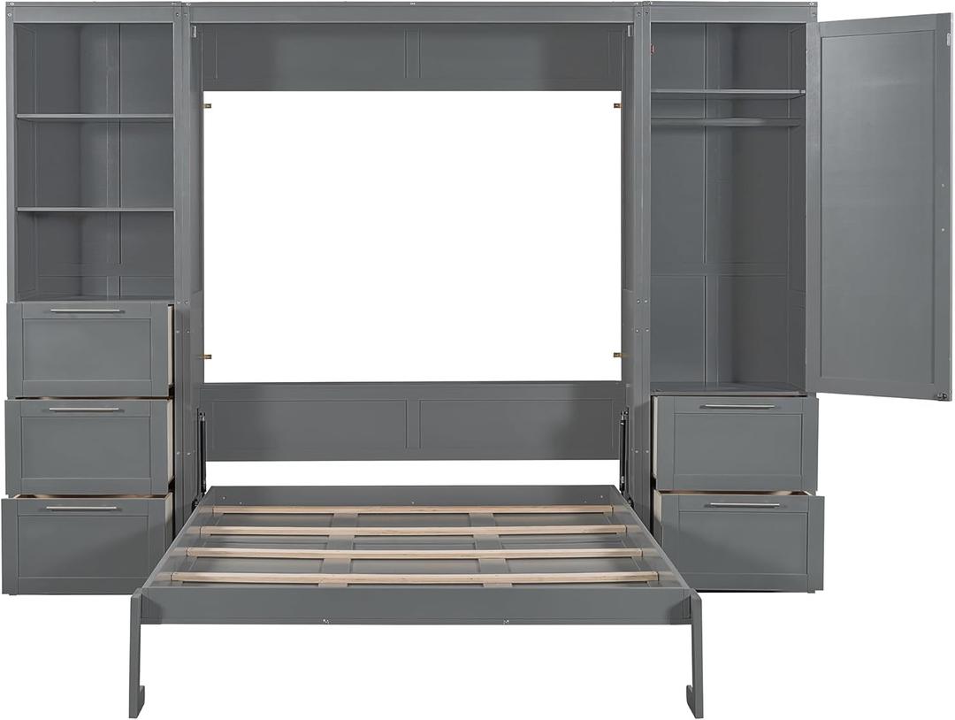 Ball & Cast Ball & Cast Murphy Bed Queen Size,Hideaway Wall Beds with Shelves & Storage Cabinet,Murphy Beds can be Folded,Bedroom Folding Bedframe for Guest Room