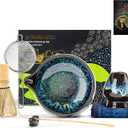 TEANAGOO Matcha Whisk Set, 7 Pcs Matcha Set Blue, Matcha Kit for Ceremony, Matcha Tea Set for Making Breakfast/Latte, Ceramic Matcha Bowl(chawan) whith Spout and Whisk, Gift for Friend/Family (Junware-Green Pro)