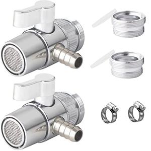 2 Pack Faucet Diverter Valve With Aerator For Countertop Water Filter, Faucet Adapter To 5/16"(8mm) Barb Outlet, Faucet Splitter For Water Diversion (8mm Barb）