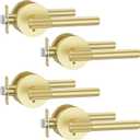 Asidrama 4 Pack Privacy Gold Door Handles, Door Lever with Door Knobs Indoor for Bedroom or Bathroom, Heavy Duty Brushed Gold Door Handles Interior with Locks for Left Right Sided Doors