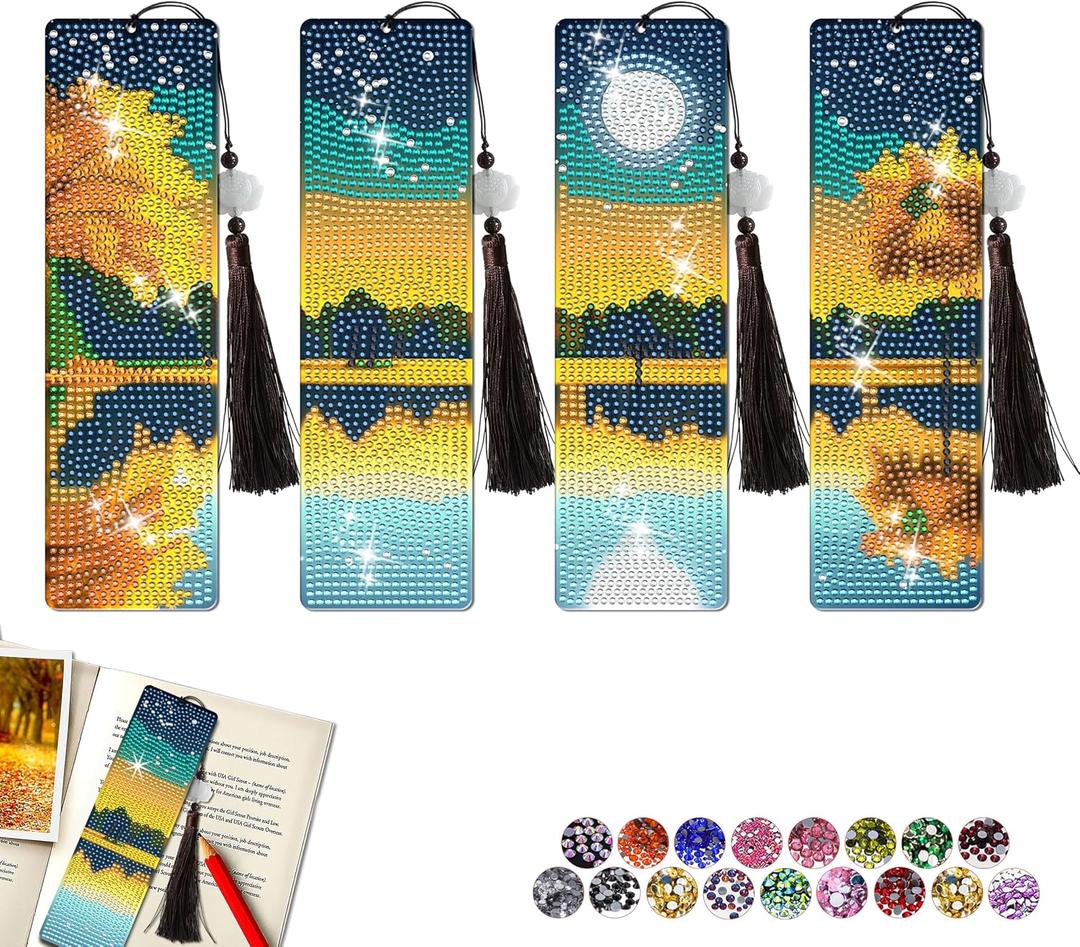 4 PCS Diamond Art Bookmarks for Adult Reader and Crafts Lovers
