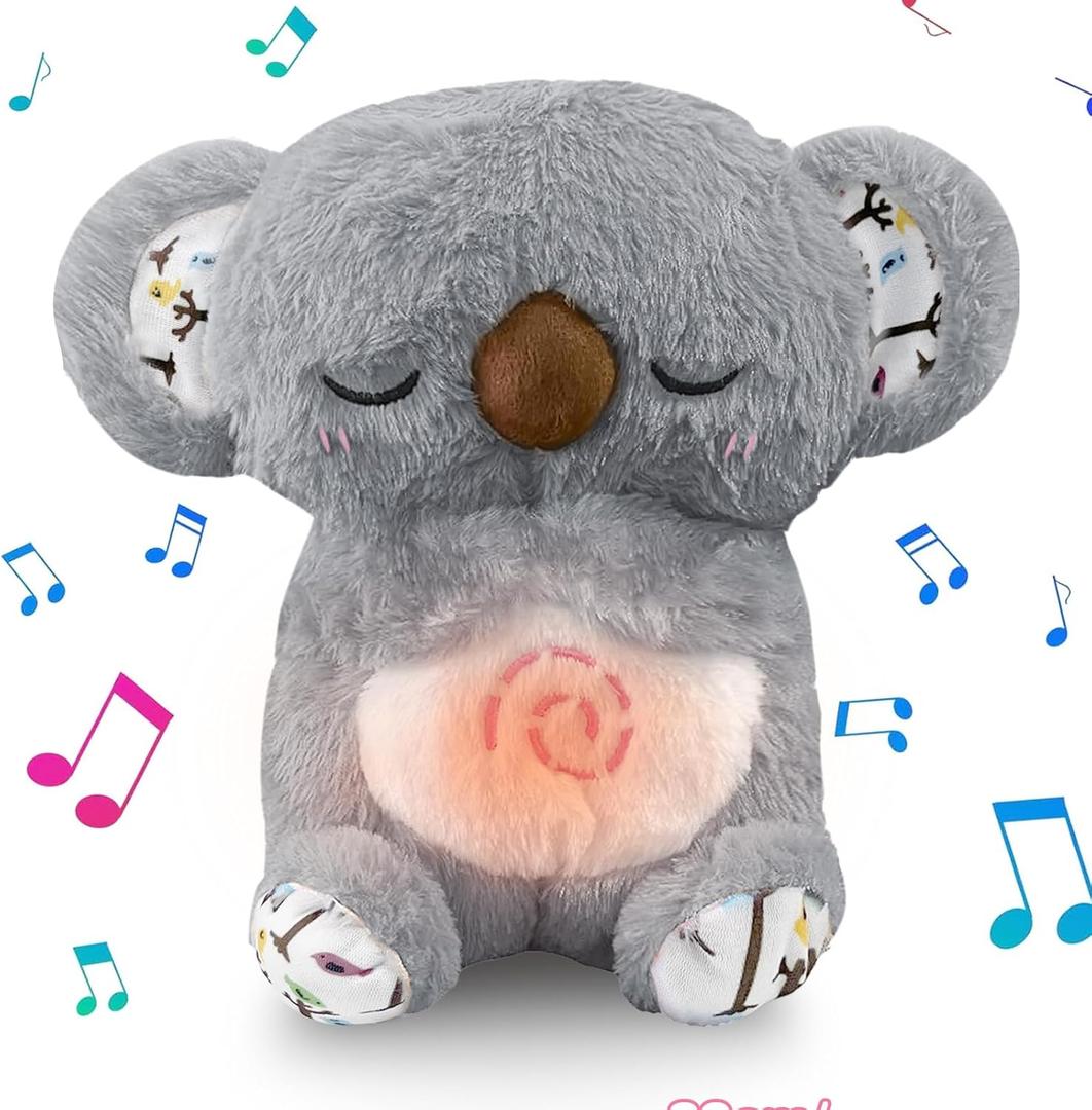 Koala Breathing Stuffed Animal, Anxiety Relief Koala Sleeping Plush with Realistic Breathing Motion and Soothing Music Lights Portable Plushies Birthday Gifts for Adults and Kids