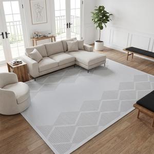 Area Rugs, Low-Profile Non-Slip Modern Carpet for Living Room and Bedroom, Lightweight Easy Clean Rug for Dining Room, Hallway,Pet Room (5x8 Ft Grey Modern A-05 Area Rug)