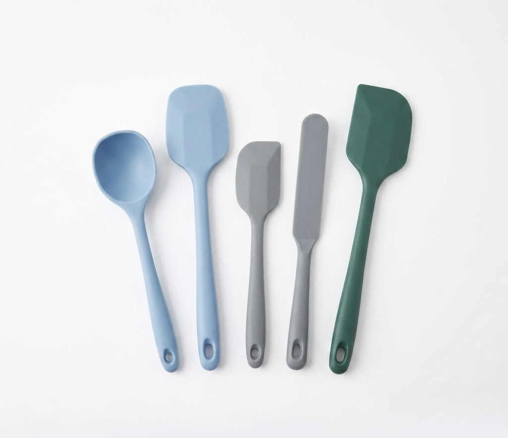 ChefAide 5 Pieces Silicone Spatula Set, Food Grade Rubber Spatula, Upgrade Strong Handle with Ergonomic Grip, Heat Resistant Up to 600°F for Nonstick Cookware, Cooking