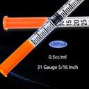 0.5ML Syringe, Lab Supplies Syringes 31G 5/16 Inch, Individually Wrapped, Pack of 100