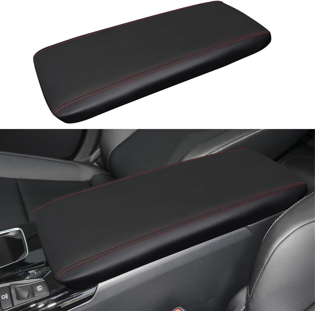 Car Center Console Armrest Cover for Toyota Camry 2025 2026 Leather Anti-Scratch Central Arm Rest Box Lid Seat Cover Protector Cushion Saver interior Accessories(Red Stitches)