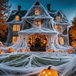 3 x Land Guard 1000 sqft Spider Web, Bonus with 50 Artificial Spiders, Fabric Spider Webbing, Cobweb Halloween Decor for Indoor and Outdoor Party Supplies