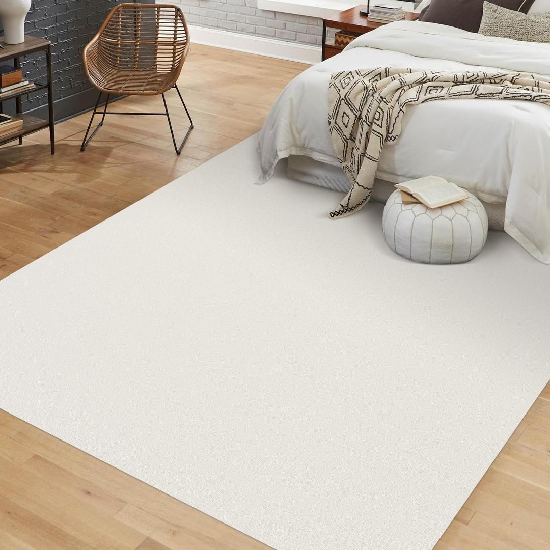 Soft Vinyl Floor Mat for Bedroom, 4'6' Beige Waterproof Plastic Area Rug for Kitchen, Non-Slip Multi-Pupose Floor Cover Protector for Painting, Pet Accident, Splat Mat for Baby Spill