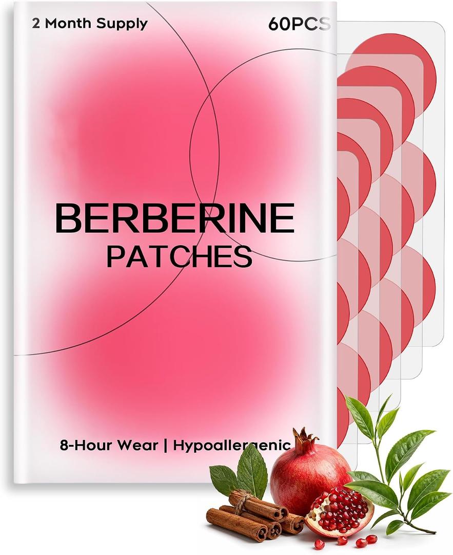 4 x Berberine Patches for Women & Men | Advanced Natural Formulation | with L-Glutamine, Berberine, Cinnamon & Pomegranate | 60 Count-Red | 60 Daily Wear Patches with Berberine, L-Glutamine, Cinnamon and Pomegranate, Easy to Apply at Home, Work or While Traveling