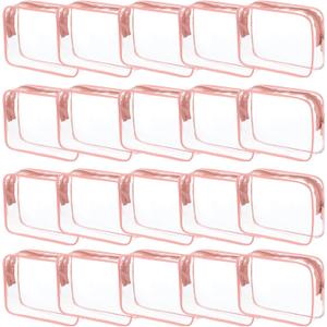 20 Packs Clear Cosmetics Bags for Women Men Waterproof Toiletry Bags PVC Makeup Bags Organizer Case with Zipper for Travel Bathroom (20 Pink Colors)