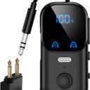 Bluetooth 5.4 Transmitter Receiver aptX Adaptive for 2 AirPods/Headphones, 2-in-1 Bluetooth Audio Adapter with Mic & LED Display for TV, Airplane Travel, 3.5mm AUX Wireless Adapter for Car/Home Stereo (Black)