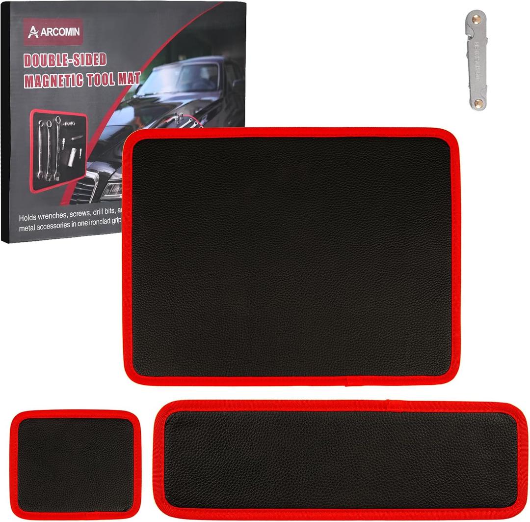 Arcomin 3PC Flexible Magnetic Tool Mat & Tray Holder - Magnetic Tool Tray, Flexible Magnetic Mat, PVC & Non-Slip for Garage Workshop, Auto Repair Tools (12.8x9.8/12.6x4/6.3x5.3in)
