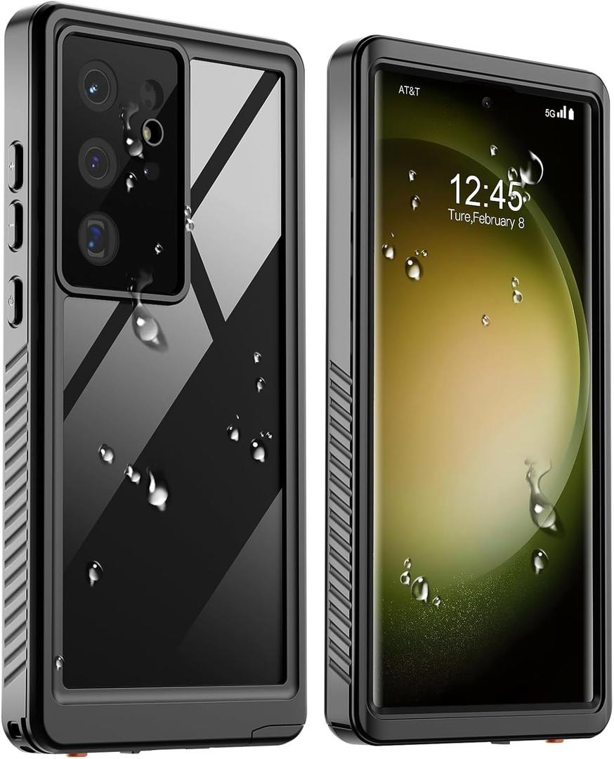 zapica Designed for Waterproof Samsung Galaxy S23 Ultra Case, Built-in Camera & Screen Protector [IP68 Waterproof] [Military Drop Proof] Full Body Protective Cover for Galaxy S23 Ultra, Black/Clear