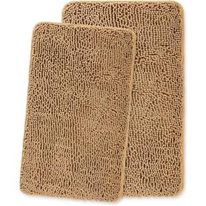 Yeaban Bathroom Rugs Sets 2 Piece,Thick Chenille Bath Mats,Absorbent and Washable Bath Rug Non-Slip, Extra Soft Rugs for Bathroom Floor,Tub,Shower and Sink(20"x32" and 24"x36",Tan)