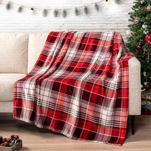 PAVILIA Throw Blanket | Holiday Christmas Red Fleece Blanket | Soft, Plush, Warm Winter Cabin Throw, 50x60 (Red Green Plaid)