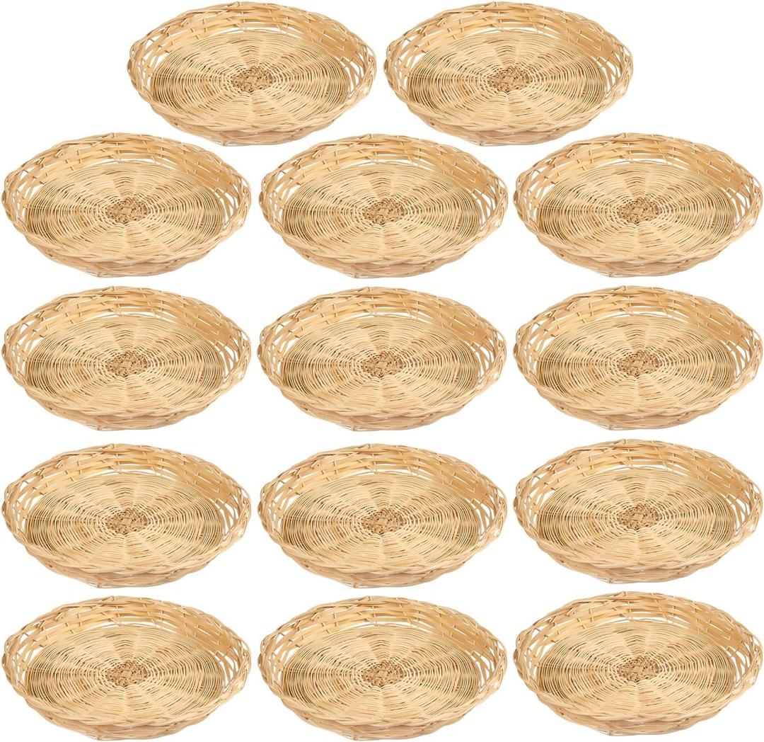 GNIEMCKIN 14 PCS 9.8 inch Bamboo Paper Plate Holder, Hand Weave wicker plate holders for Parties, Picnic, and Barbecue, Reusable
