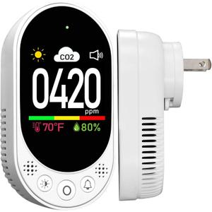 Plug-in CO2 Detector, 3-in-1 Air Quality Monitor with Temperature & Humidity, Manual Calibration, CO2 Alarm Function, Ideal for Home, Office, School, and Gym, Real-time Monitoring